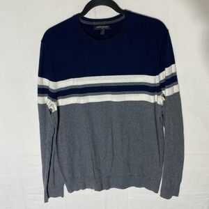 Banana Republic Factory Grey Navy White Striped Crew Neck Light Sweater M
